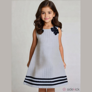 Girls 6x Shrinking Violet Sleeveless Lined White Dress with Navy Trim